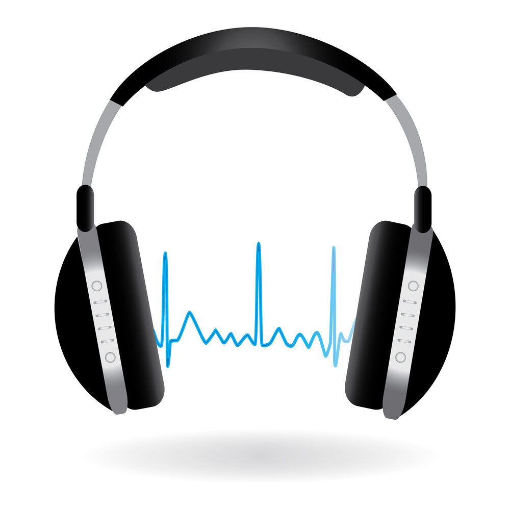 Image of headphones and soundwave isolated on a white background.